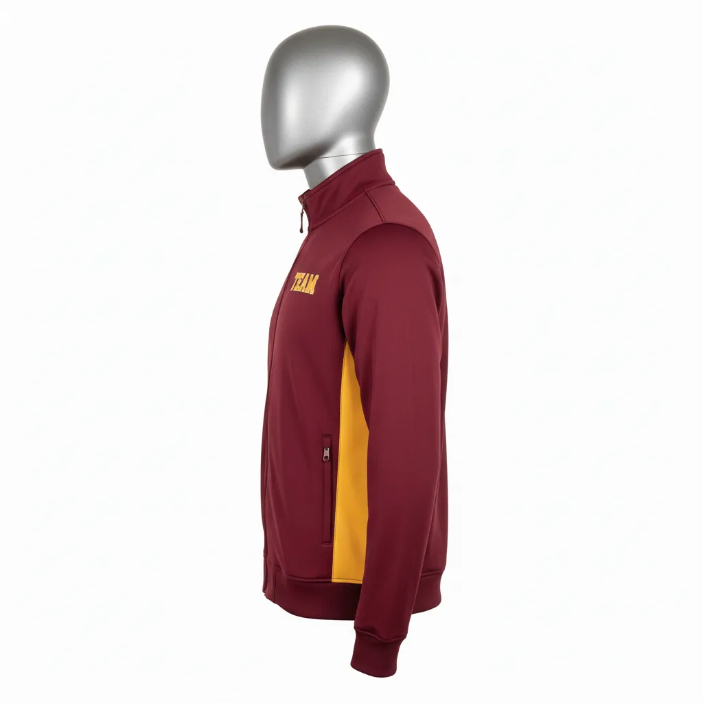 Custom Wrestling Full Zip Warmup Jacket - Burgundy, Gold - Vegas Side Panel - Side View - Kinexa Sportswear