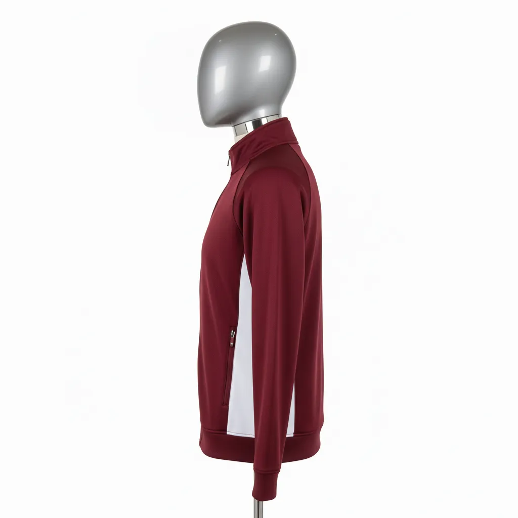Custom Wrestling Full Zip Warmup Jacket - Burgundy, White - Side Insert - Back View - Kinexa Sportswear