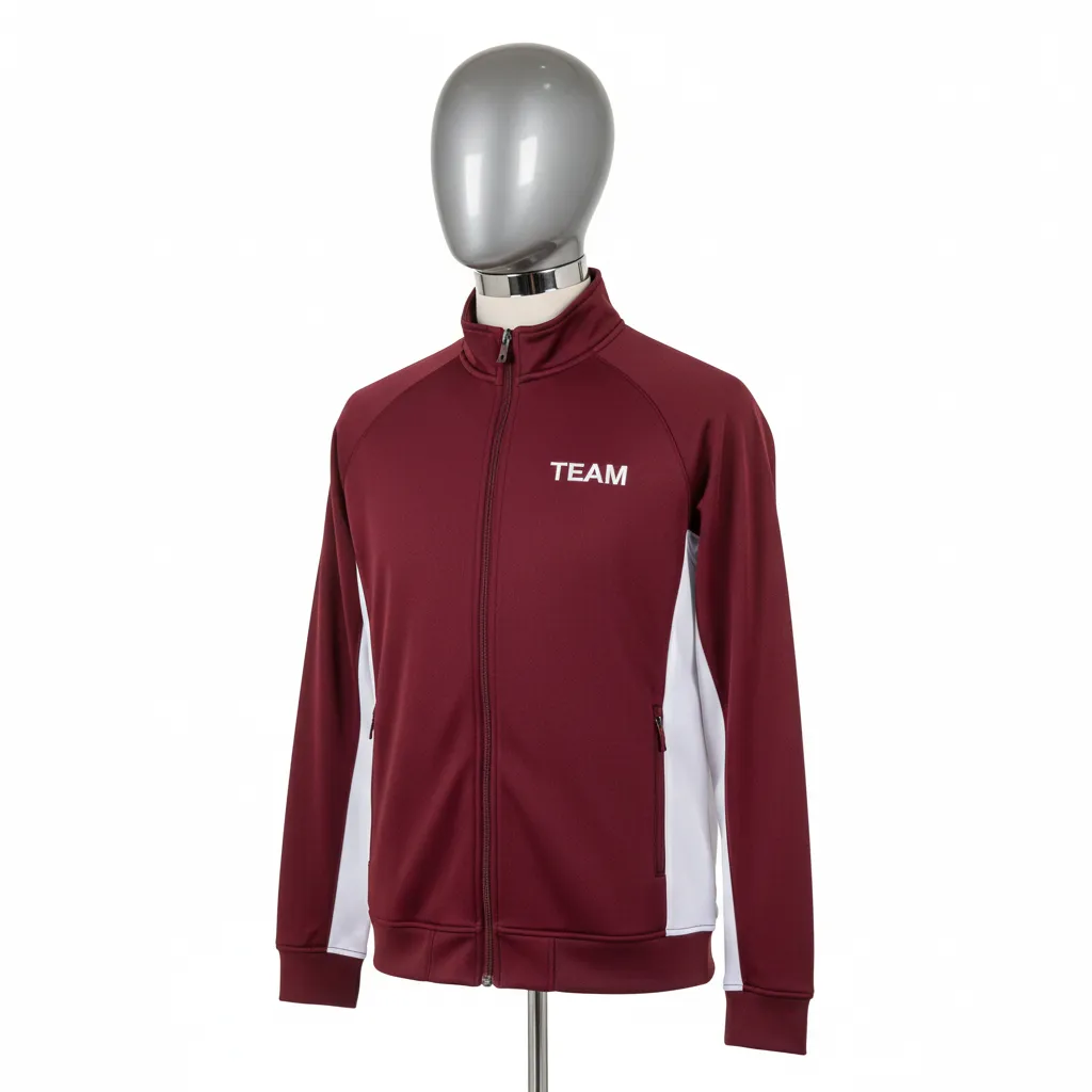 Custom Wrestling Full Zip Warmup Jacket - Burgundy, White - Side Insert - Front View - Kinexa Sportswear