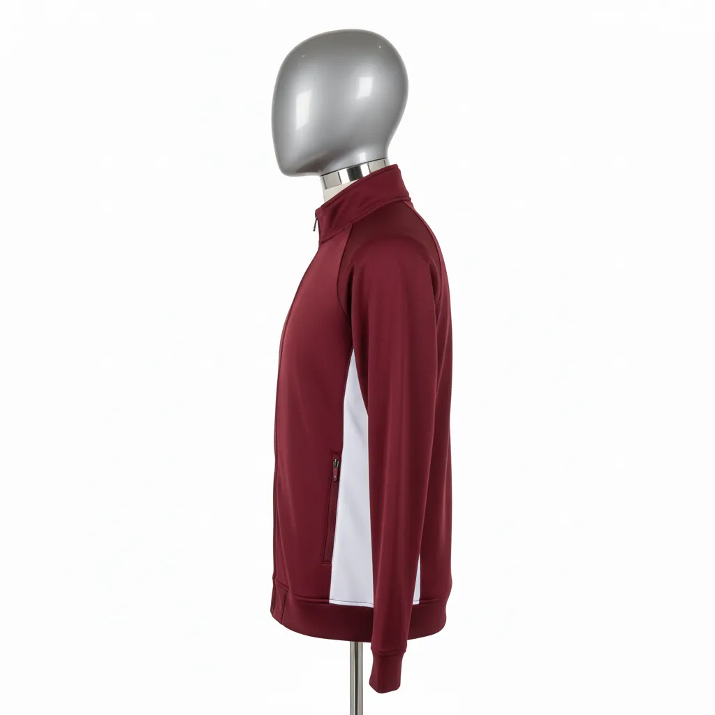 Custom Wrestling Full Zip Warmup Jacket - Burgundy, White - Side Insert - Side View - Kinexa Sportswear