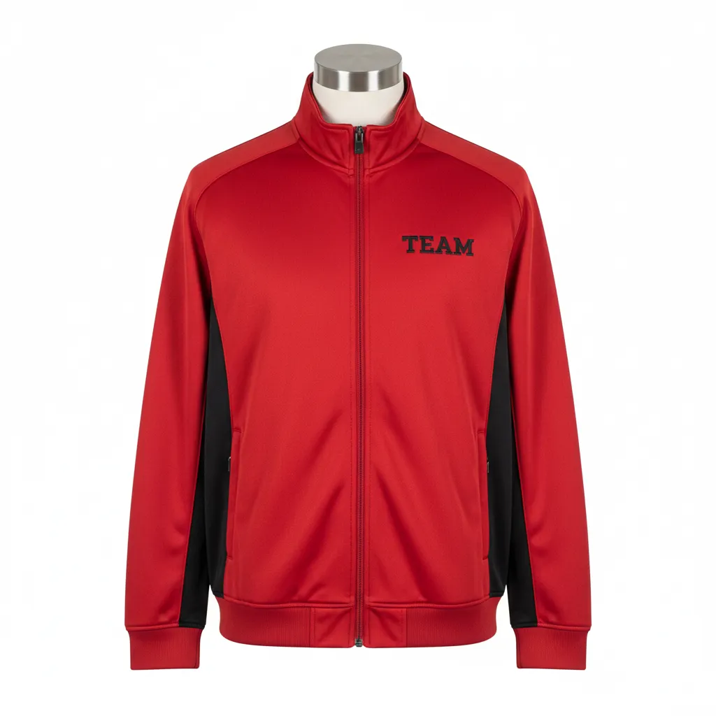 Custom Wrestling Full Zip Warmup Jacket - Black - Cardinal Side Insert - Front View - Kinexa Sportswear