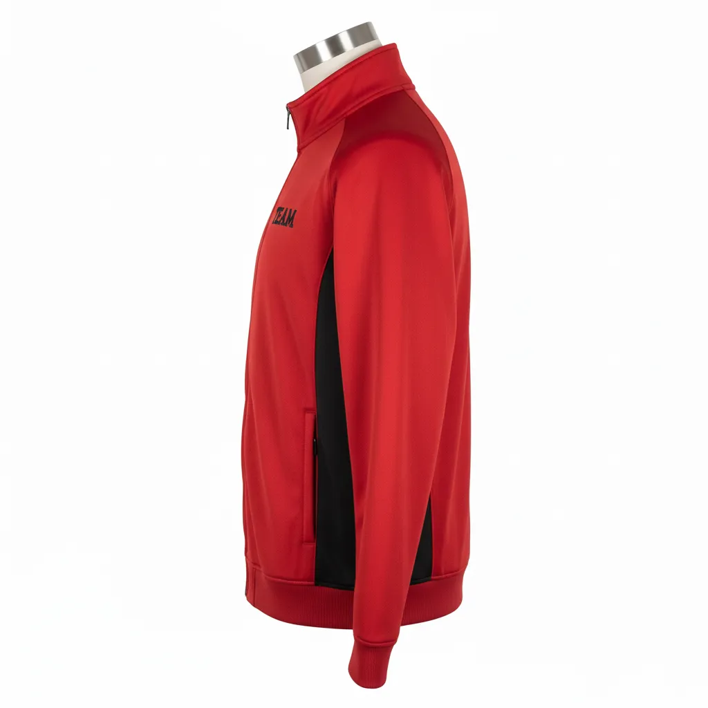 Custom Wrestling Full Zip Warmup Jacket - Black - Cardinal Side Insert - Side View - Kinexa Sportswear