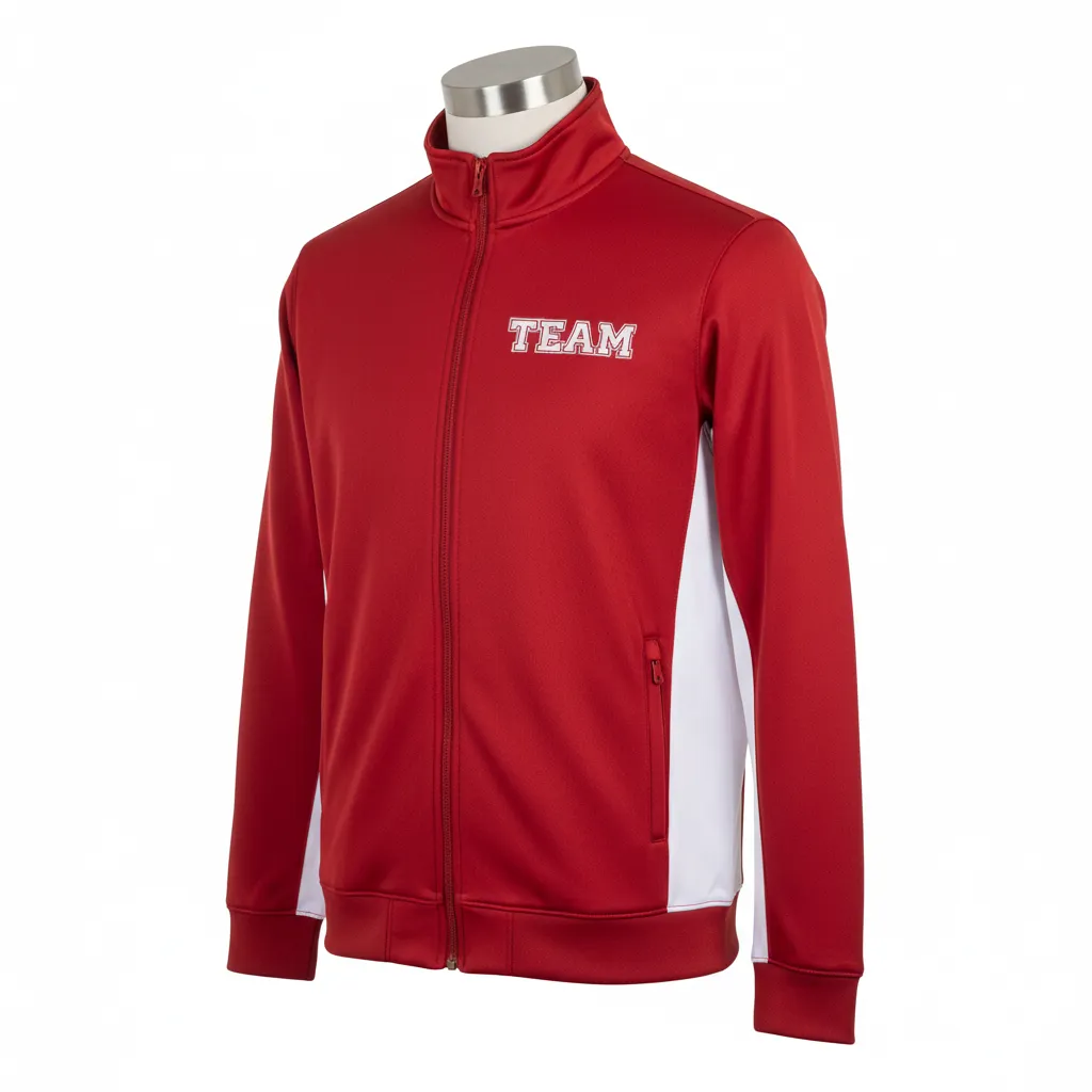 Custom Wrestling Full Zip Warmup Jacket - White - Cardinal Side Panel - Front View - Kinexa Sportswear