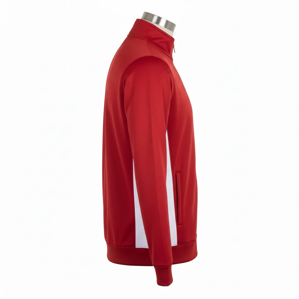 Custom Wrestling Full Zip Warmup Jacket - White - Cardinal Side Panel - Side View - Kinexa Sportswear