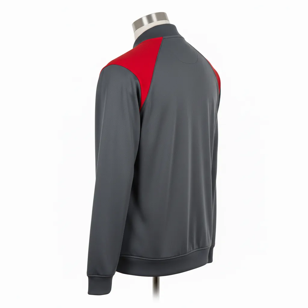 Custom Wrestling Full Zip Warmup Jacket - Red - Charcoal Shoulder Panel - Back View - Kinexa Sportswear