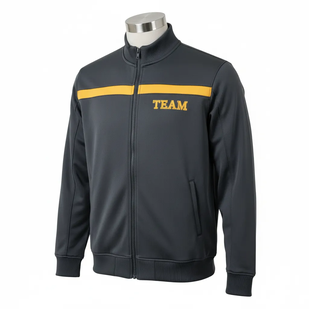 Custom Wrestling Full Zip Warmup Jacket - Gold - Charcoal Vegas Shoulder Stripe - Front View - Kinexa Sportswear