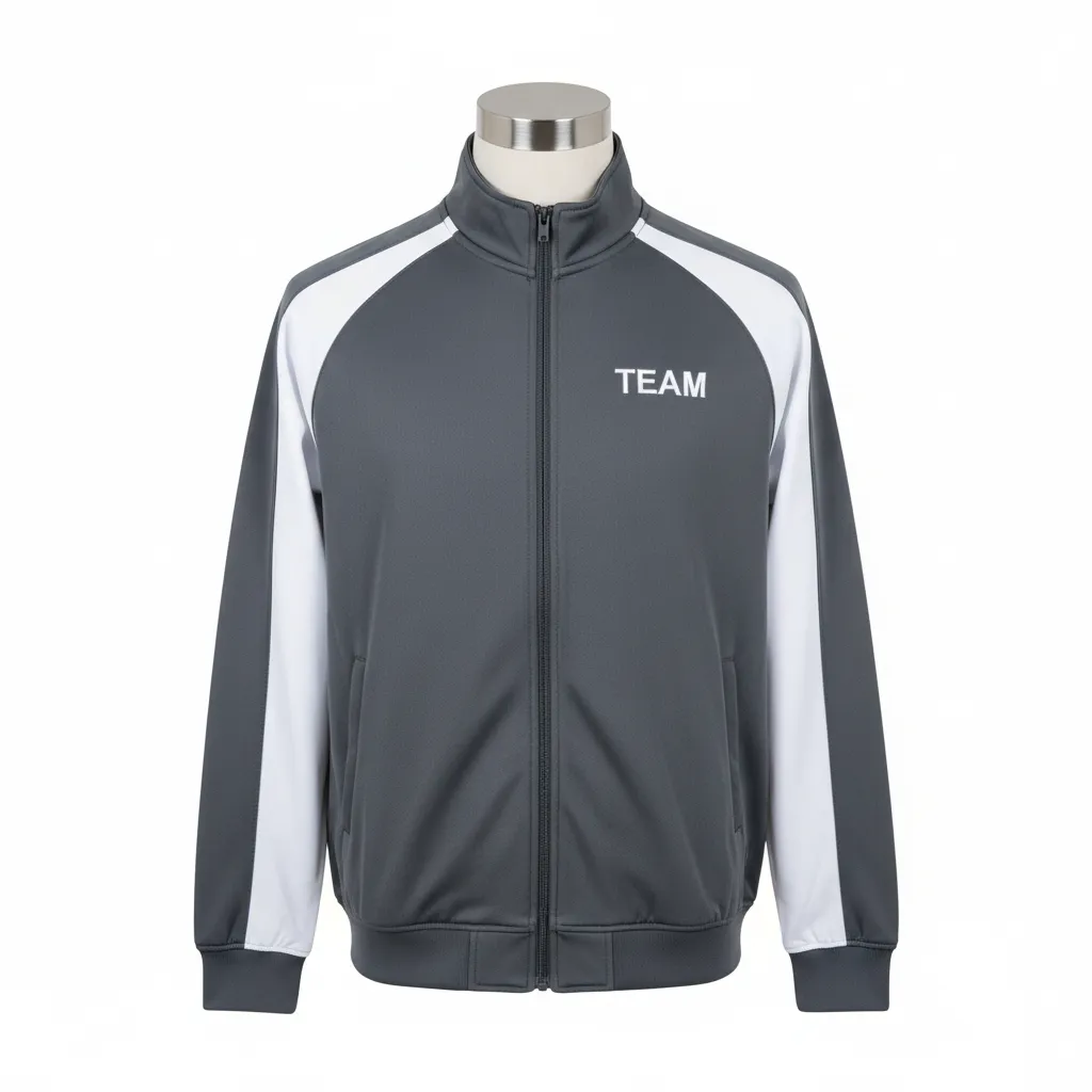 Custom Wrestling Full Zip Warmup Jacket - White - Charcoal Raglan - Front View - Kinexa Sportswear