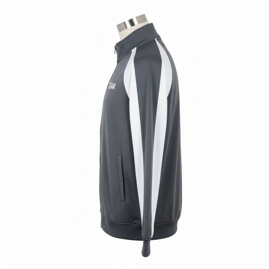 Custom Wrestling Full Zip Warmup Jacket - White - Charcoal Raglan - Side View - Kinexa Sportswear
