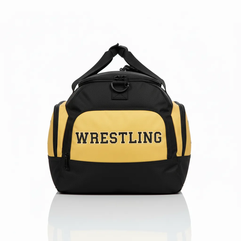 Custom Wrestling Gearbag - Black, Gold - Gear Vegas Front Panel - Back View - Kinexa Sportswear