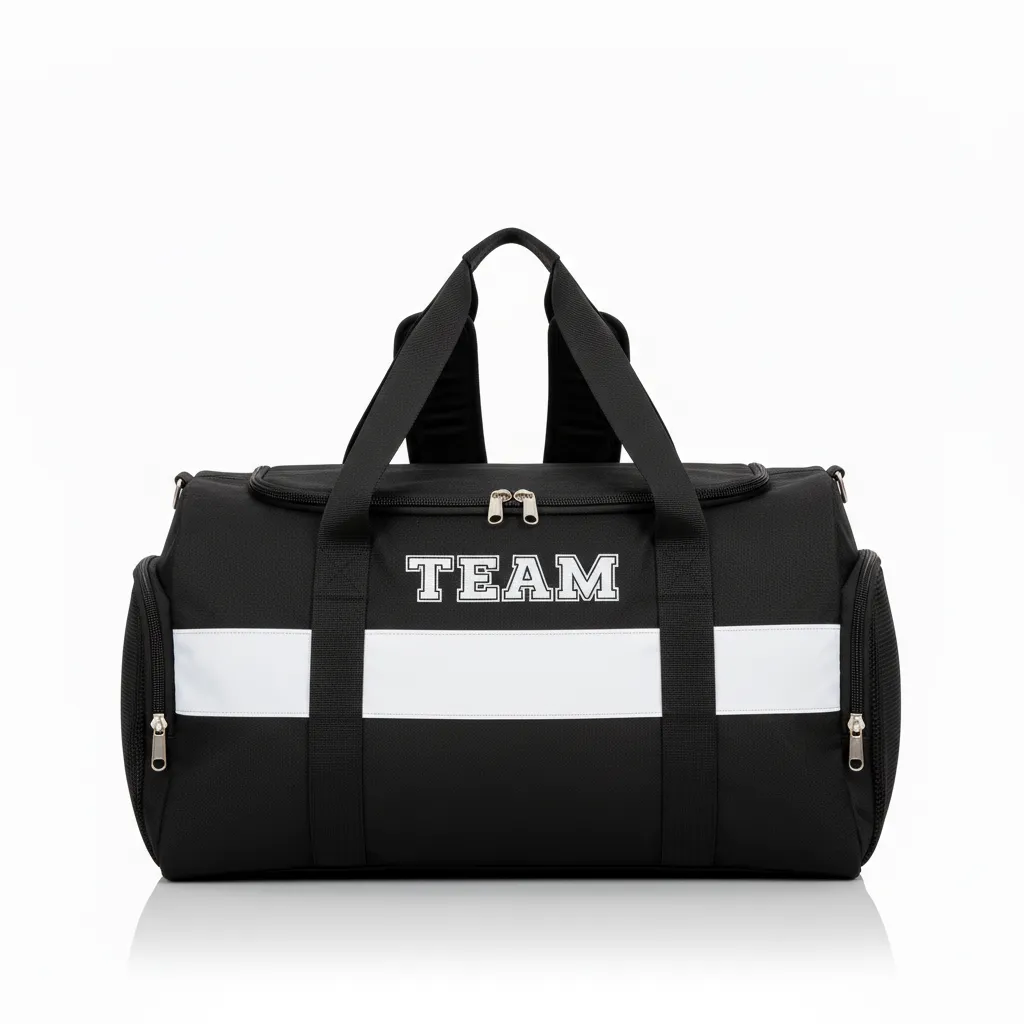 Custom Wrestling Gearbag - Black, White - Gear Contrast Stripe - Front View - Kinexa Sportswear