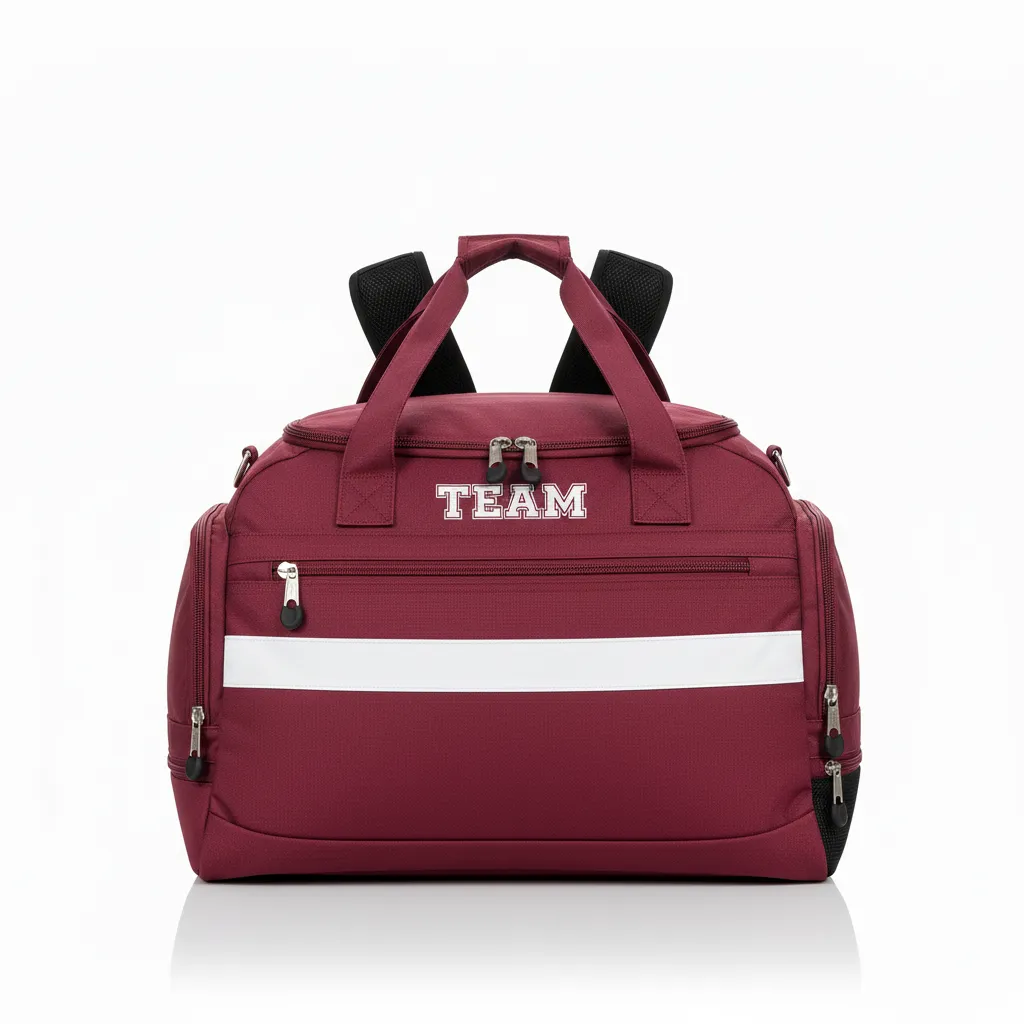Custom Wrestling Gearbag - Burgundy, White - Gear Contrast Stripe - Front View - Kinexa Sportswear