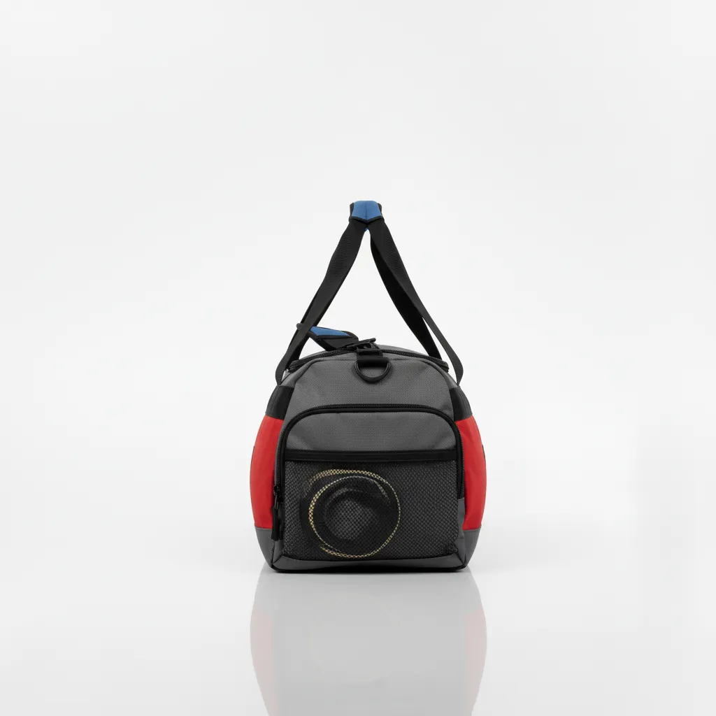 Custom Wrestling Gearbag - Red - Gear Charcoal Front Panel - Side View - Kinexa Sportswear