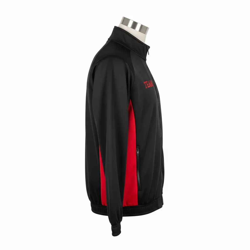Custom Wrestling Lightweight Track Jacket - Black, Red - Side Panel - Side View - Kinexa Sportswear