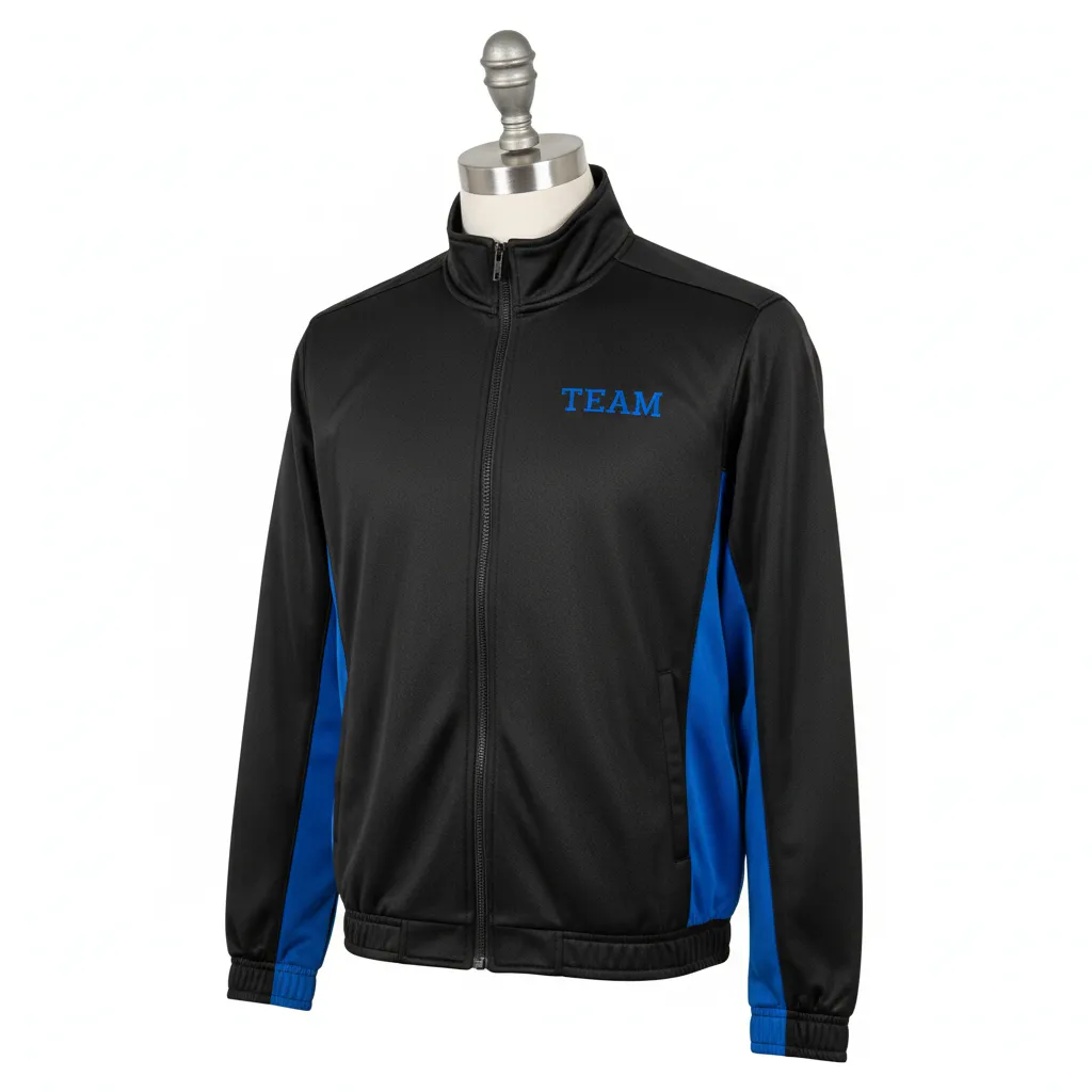 Custom Wrestling Lightweight Track Jacket - Black - Royal Side Panel - Front View - Kinexa Sportswear