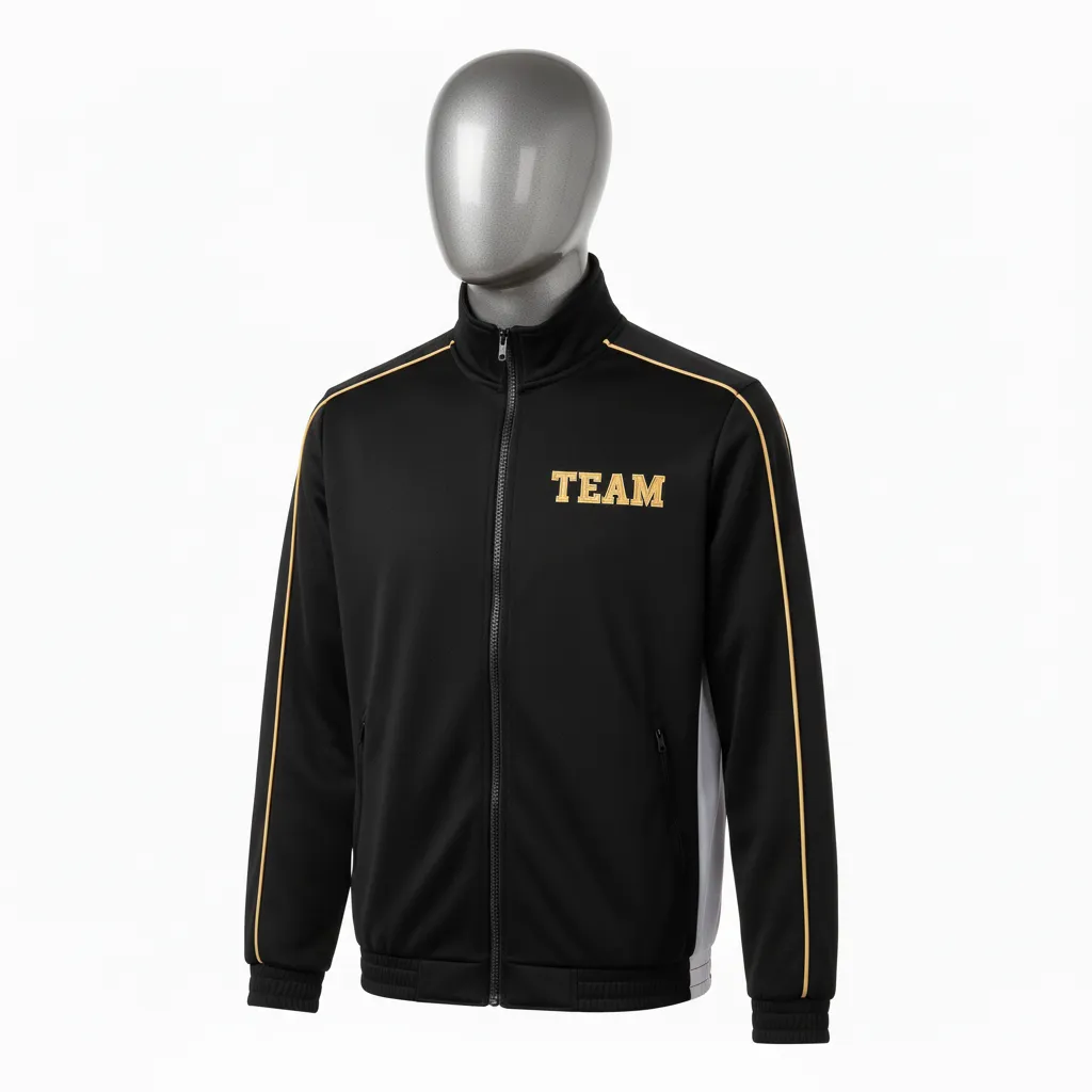 Custom Wrestling Lightweight Track Jacket - Black, Gold - Vegas Piping - Front View - Kinexa Sportswear