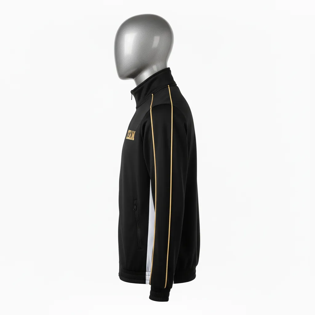 Custom Wrestling Lightweight Track Jacket - Black, Gold - Vegas Piping - Side View - Kinexa Sportswear