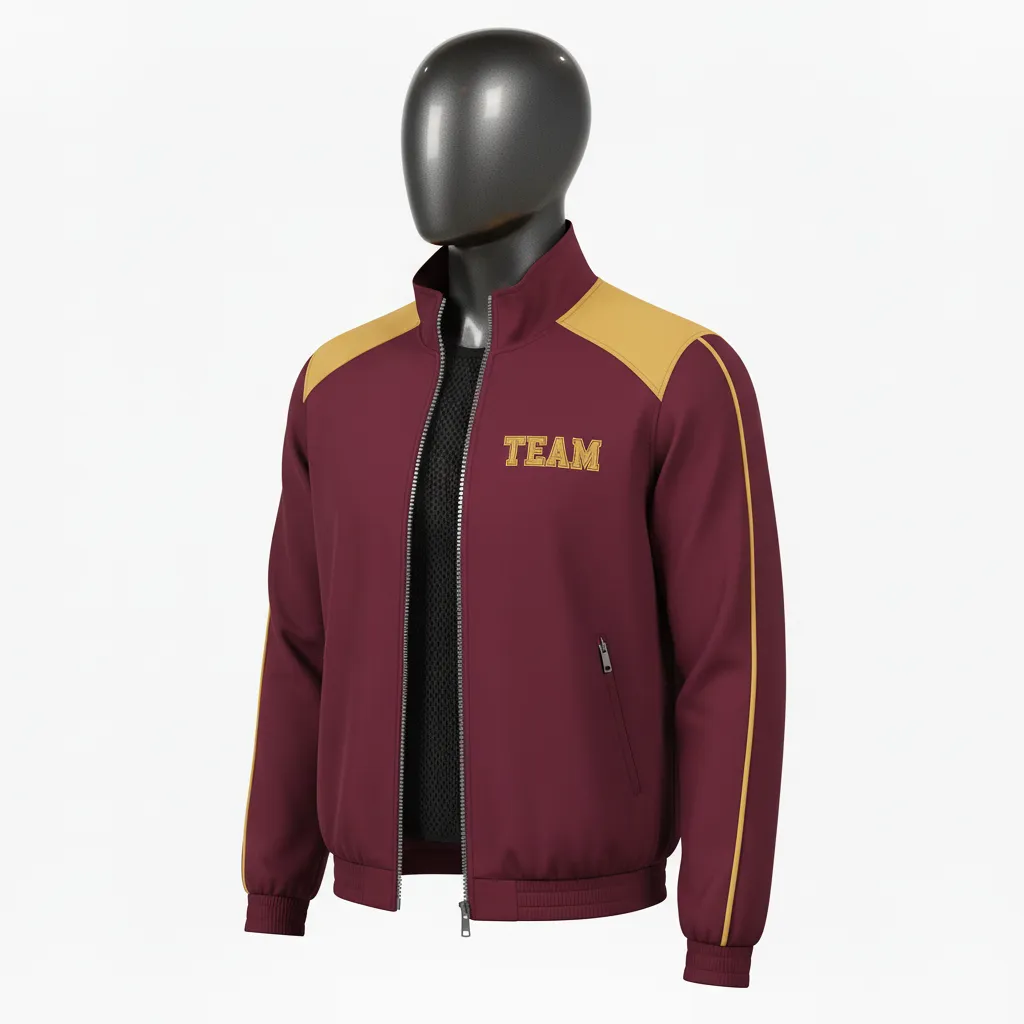 Custom Wrestling Lightweight Track Jacket - Burgundy, Gold - Vegas Shoulder Panel - Front View - Kinexa Sportswear