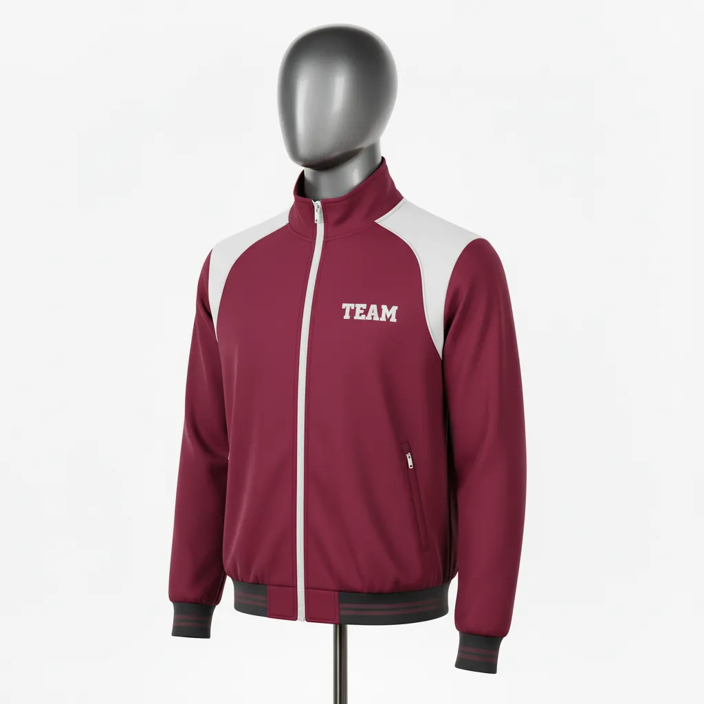 Custom Wrestling Lightweight Track Jacket - Burgundy, White - Shoulder Panel - Front View - Kinexa Sportswear