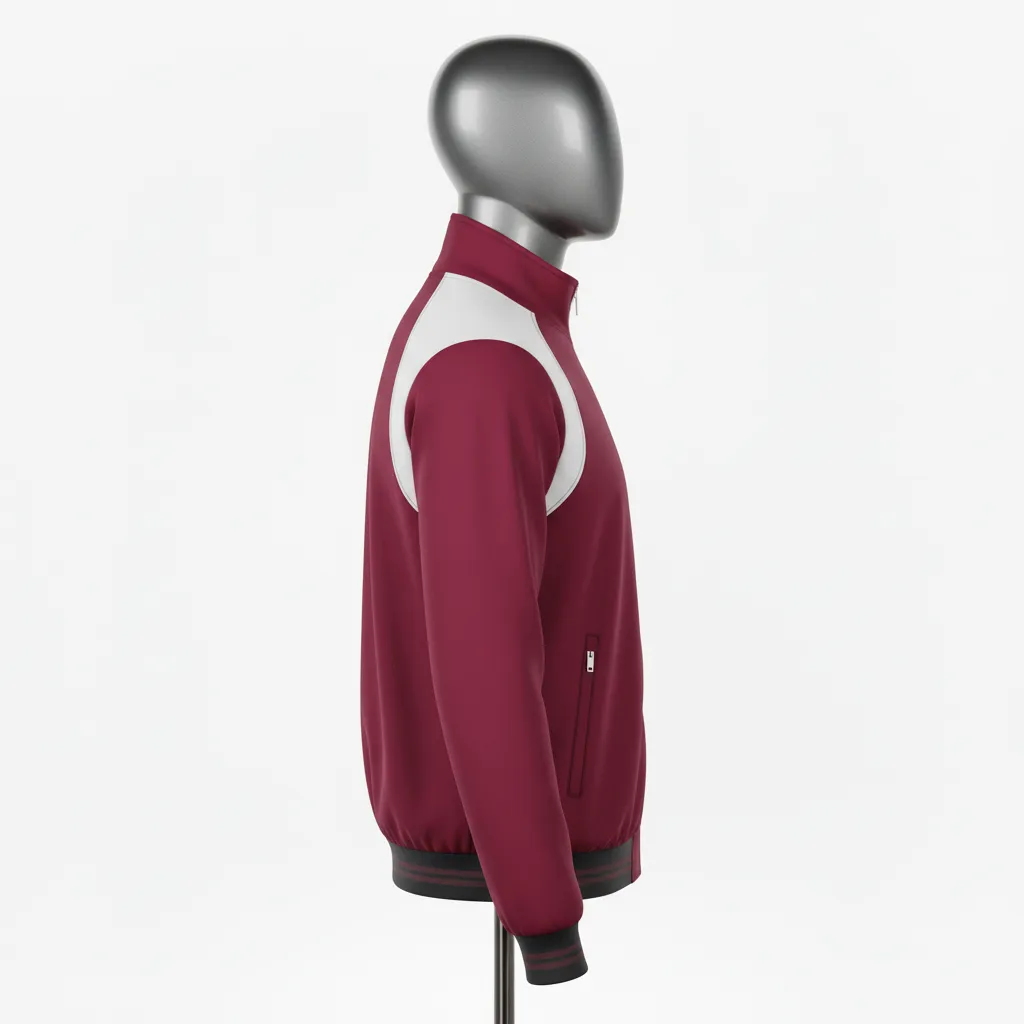 Custom Wrestling Lightweight Track Jacket - Burgundy, White - Shoulder Panel - Side View - Kinexa Sportswear