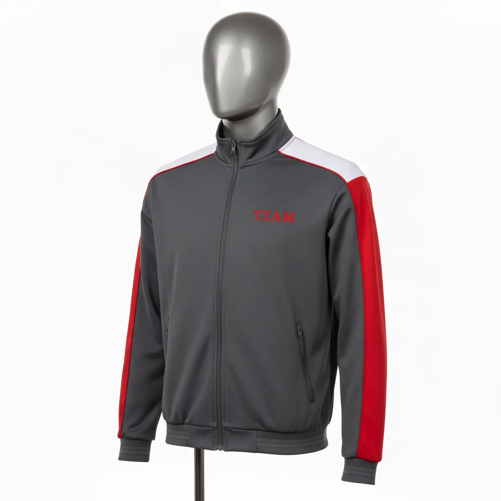 Custom Wrestling Lightweight Track Jacket - Red - Charcoal Stripe - Front View - Kinexa Sportswear