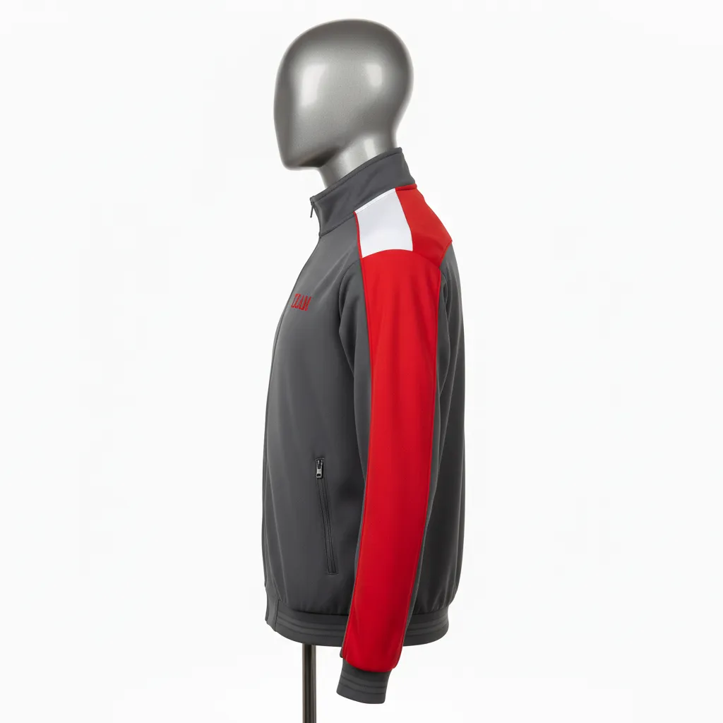 Custom Wrestling Lightweight Track Jacket - Red - Charcoal Stripe - Side View - Kinexa Sportswear