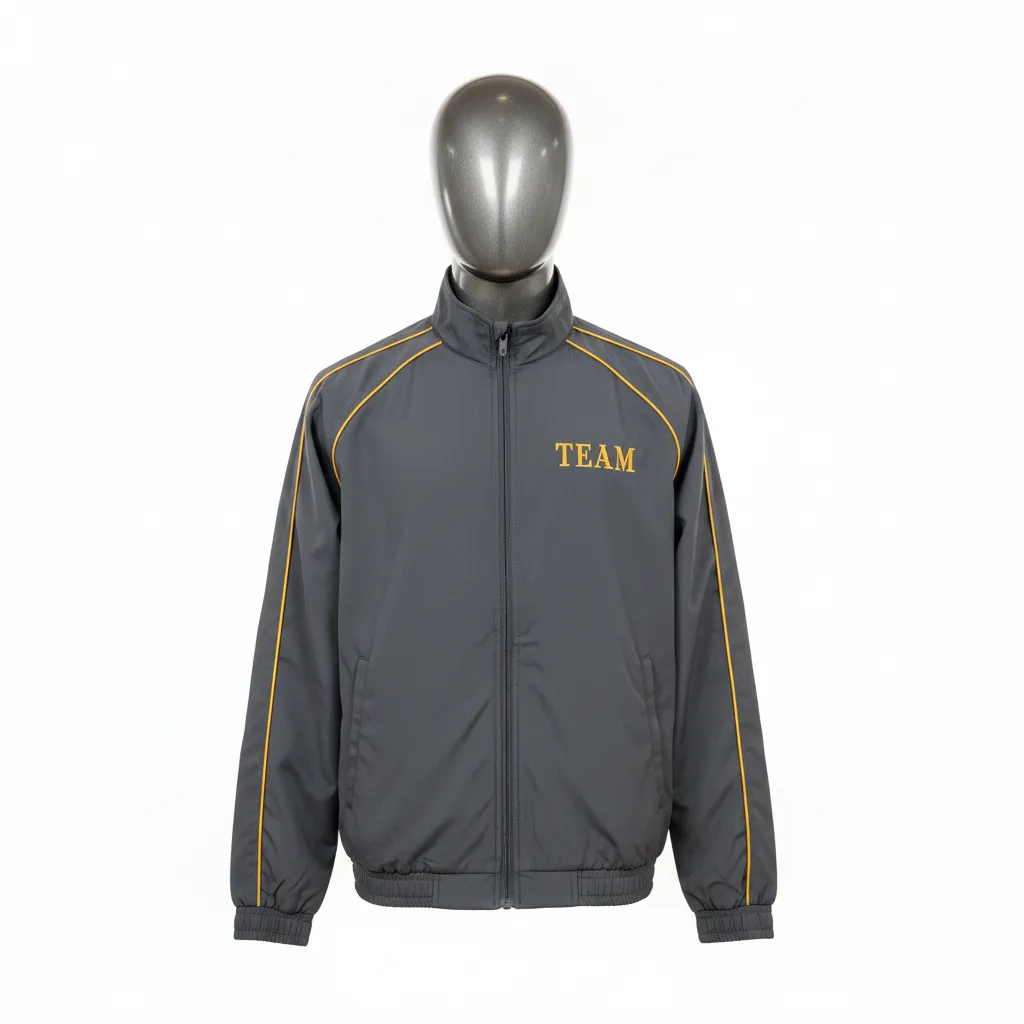 Custom Wrestling Lightweight Track Jacket - Gold - Charcoal Vegas Piping - Front View - Kinexa Sportswear