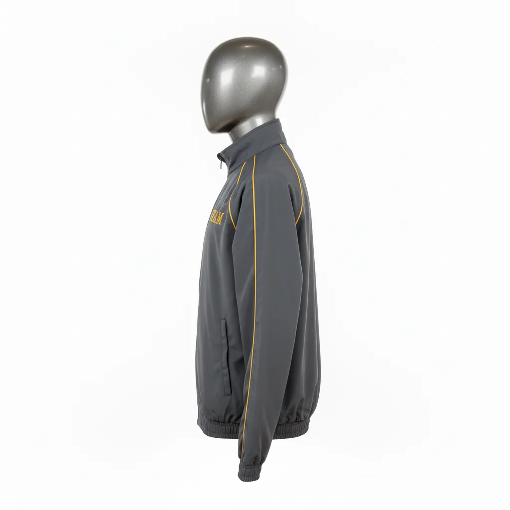 Custom Wrestling Lightweight Track Jacket - Gold - Charcoal Vegas Piping - Side View - Kinexa Sportswear