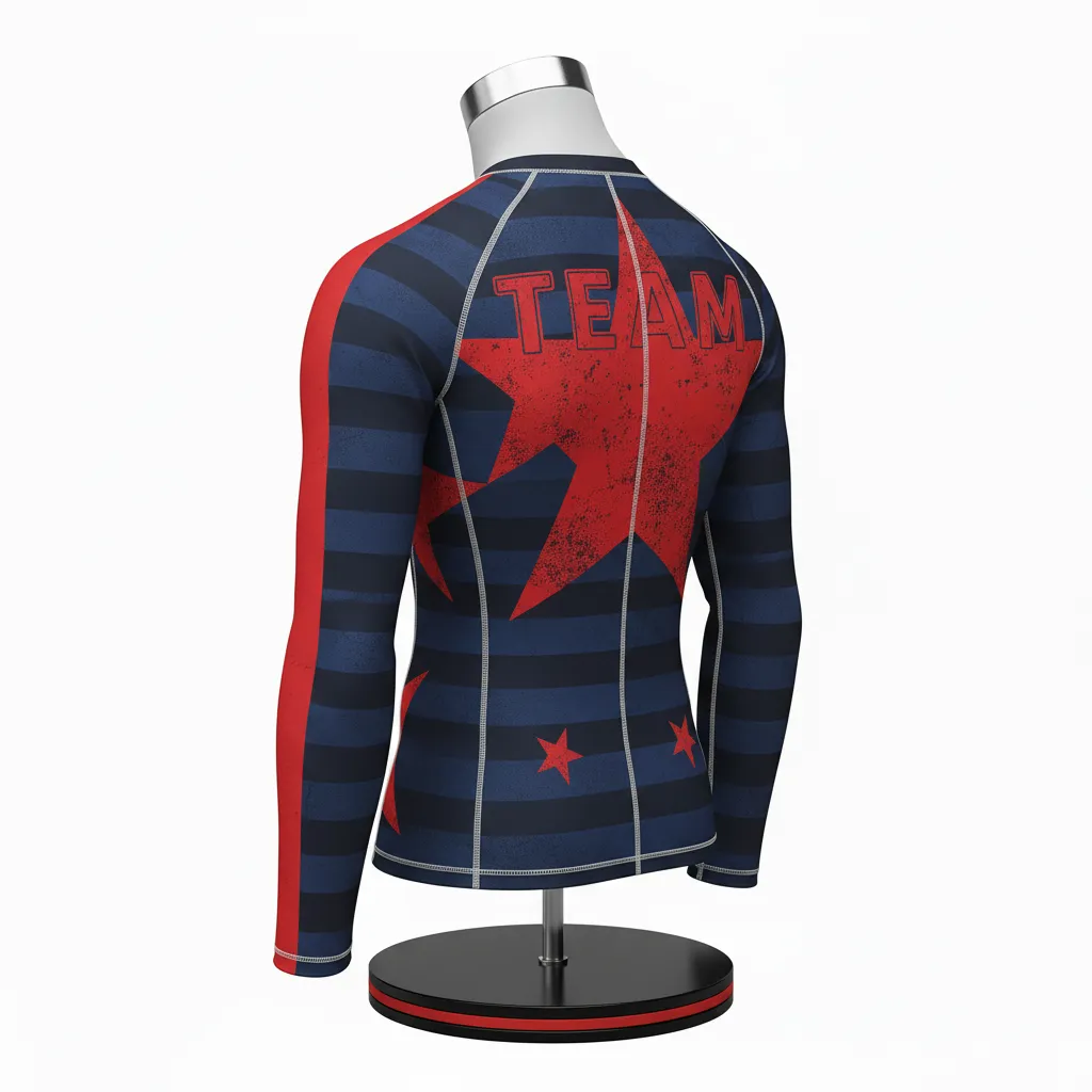 Custom Wrestling Long Sleeve Compression Shirt - Black, Red - Stripe - Back View - Kinexa Sportswear