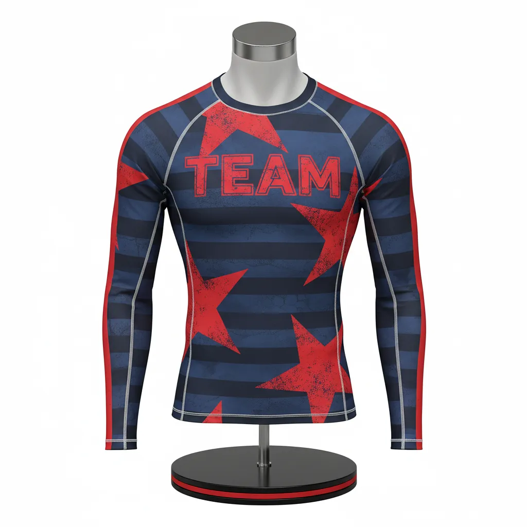 Custom Wrestling Long Sleeve Compression Shirt - Black, Red - Stripe - Front View - Kinexa Sportswear