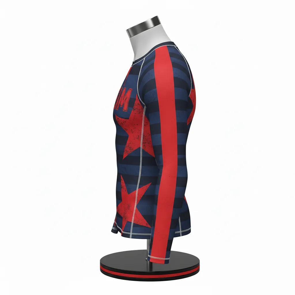 Custom Wrestling Long Sleeve Compression Shirt - Black, Red - Stripe - Side View - Kinexa Sportswear