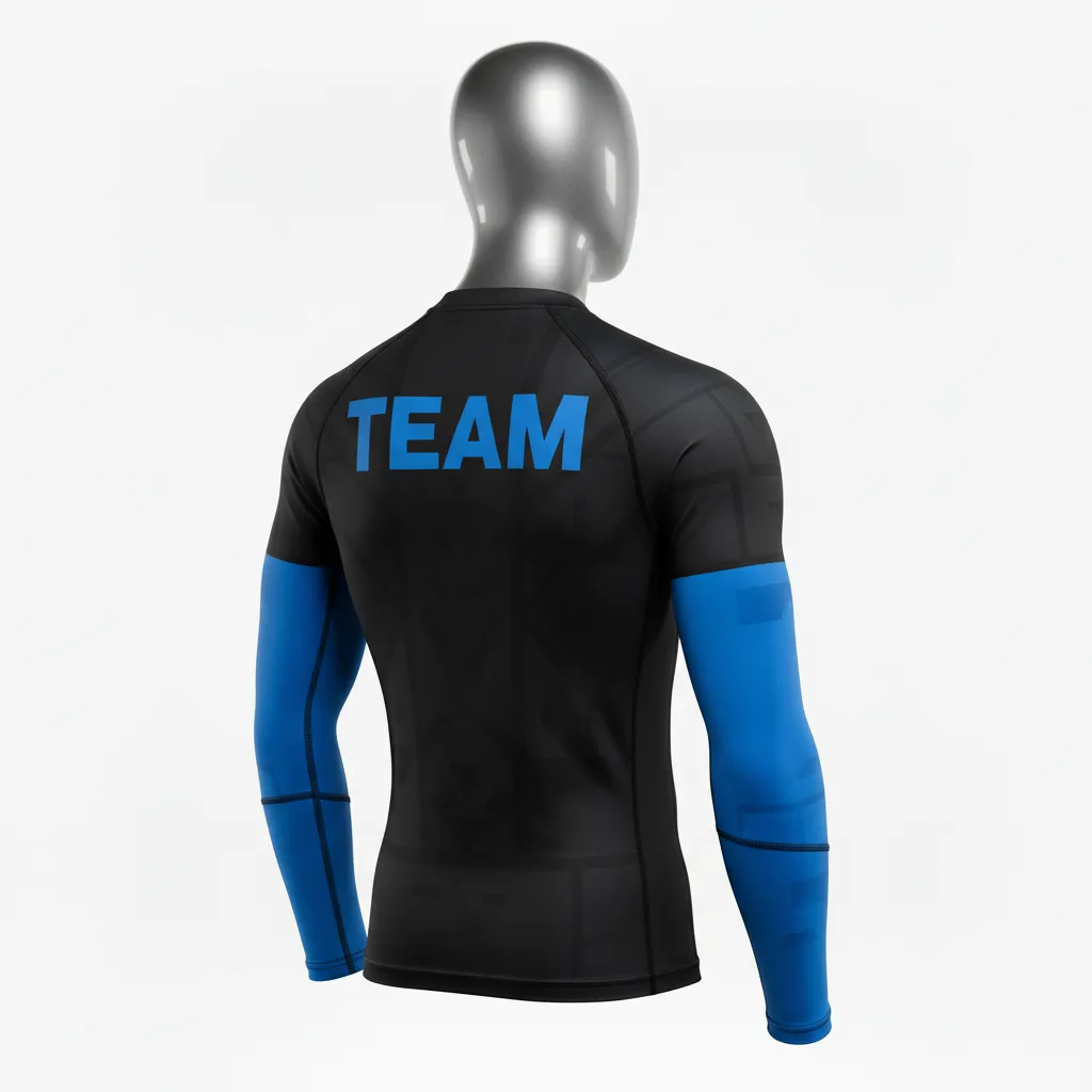 Custom Wrestling Long Sleeve Compression Shirt - Black - Royal Stripe - Back View - Kinexa Sportswear