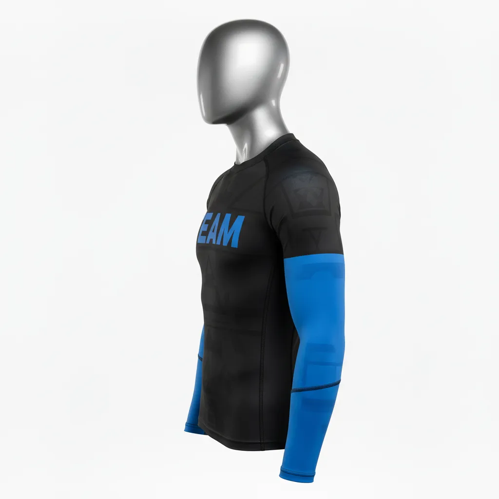 Custom Wrestling Long Sleeve Compression Shirt - Black - Royal Stripe - Side View - Kinexa Sportswear