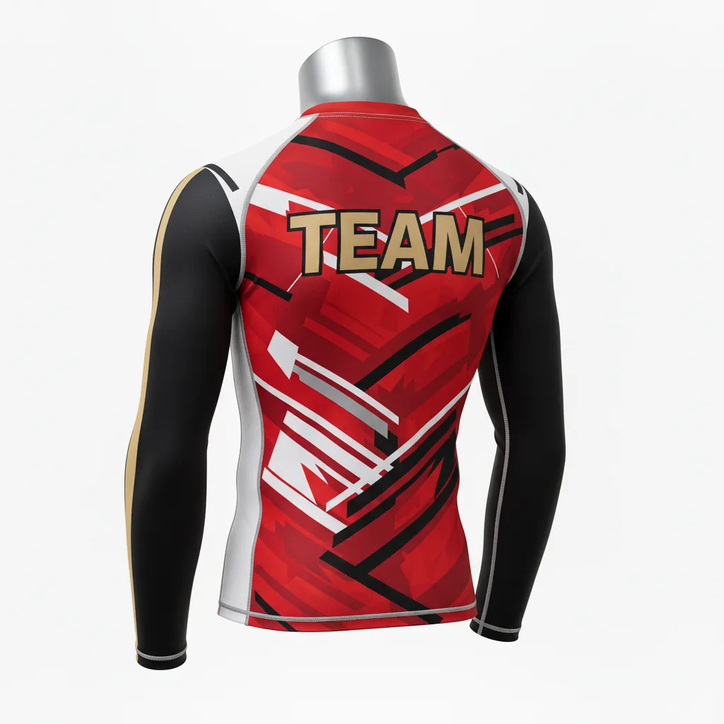 Custom Wrestling Long Sleeve Compression Shirt - Black, Gold - Vegas Stripe - Back View - Kinexa Sportswear