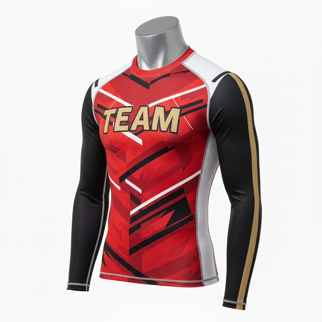 Custom Wrestling Long Sleeve Compression Shirt - Black, Gold - Vegas Stripe - Front View - Kinexa Sportswear