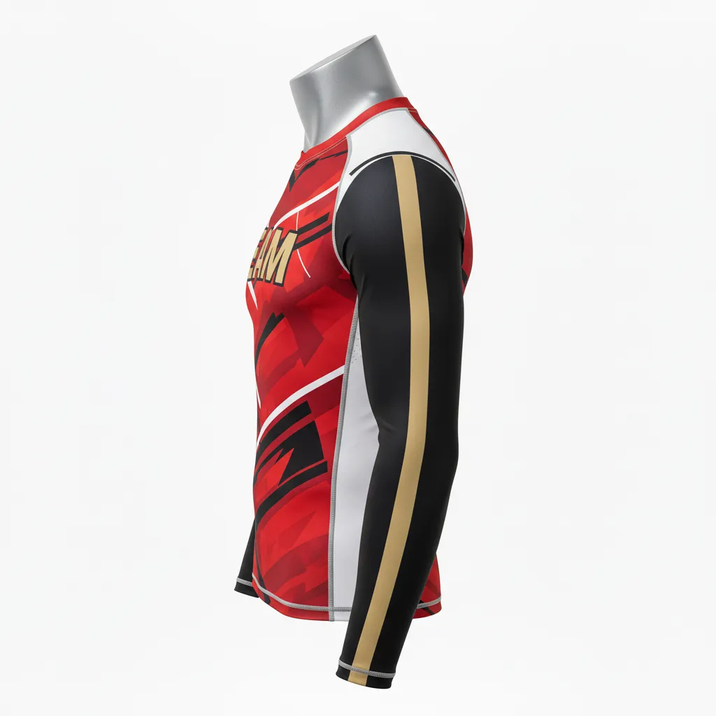 Custom Wrestling Long Sleeve Compression Shirt - Black, Gold - Vegas Stripe - Side View - Kinexa Sportswear
