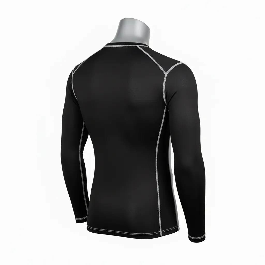 Custom Wrestling Long Sleeve Compression Shirt - Black, White - Side Stripe - Back View - Kinexa Sportswear