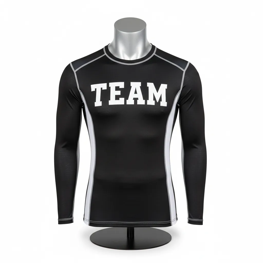 Custom Wrestling Long Sleeve Compression Shirt - Black, White - Side Stripe - Front View - Kinexa Sportswear