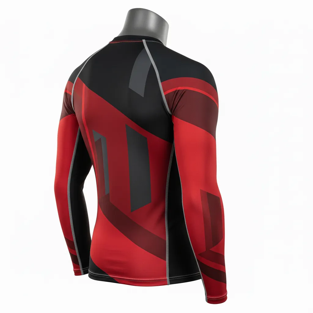 Custom Wrestling Long Sleeve Compression Shirt - Black - Cardinal Shoulder Panel - Back View - Kinexa Sportswear