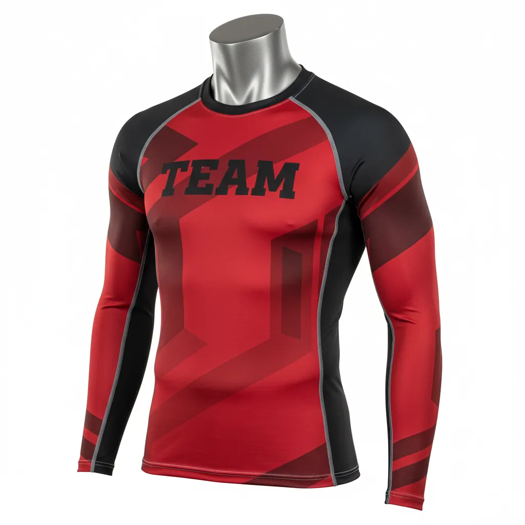 Custom Wrestling Long Sleeve Compression Shirt - Black - Cardinal Shoulder Panel - Front View - Kinexa Sportswear