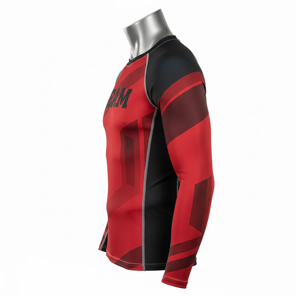 Custom Wrestling Long Sleeve Compression Shirt - Black - Cardinal Shoulder Panel - Side View - Kinexa Sportswear