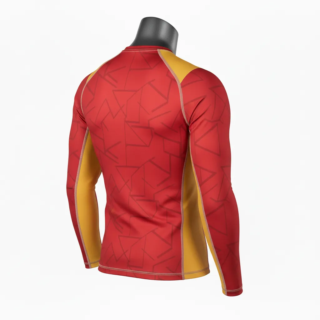 Custom Wrestling Long Sleeve Compression Shirt - Gold - Cardinal Vegas Shoulder Panel - Back View - Kinexa Sportswear