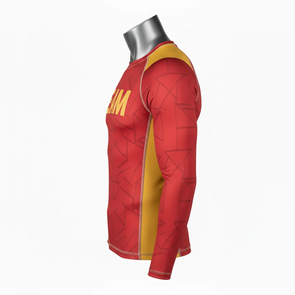 Custom Wrestling Long Sleeve Compression Shirt - Gold - Cardinal Vegas Shoulder Panel - Side View - Kinexa Sportswear