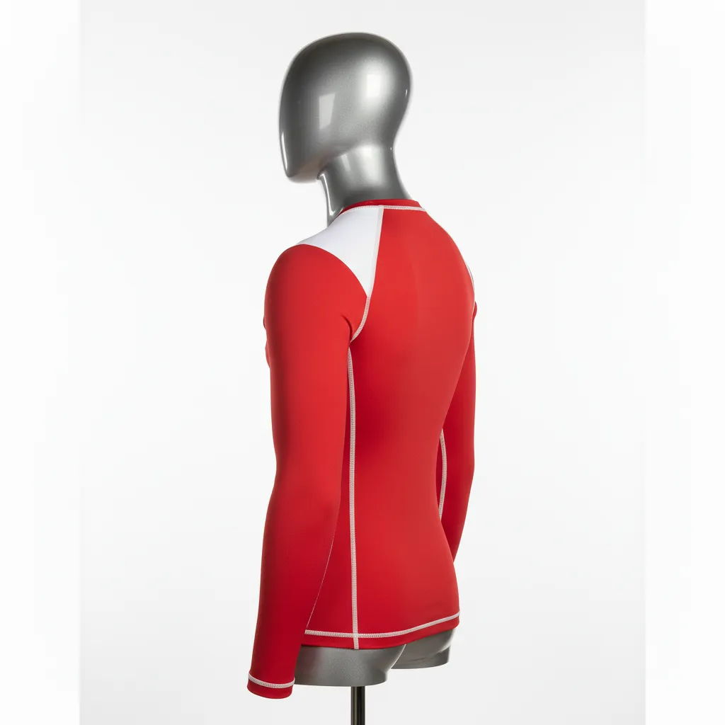 Custom Wrestling Long Sleeve Compression Shirt - White - Cardinal Shoulder Panel - Back View - Kinexa Sportswear