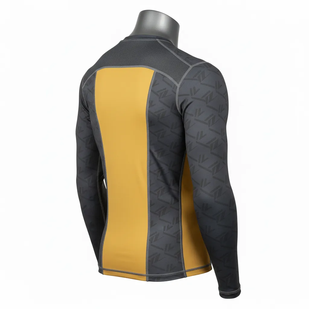 Custom Wrestling Long Sleeve Compression Shirt - Gold - Charcoal Vegas Side Panel - Back View - Kinexa Sportswear