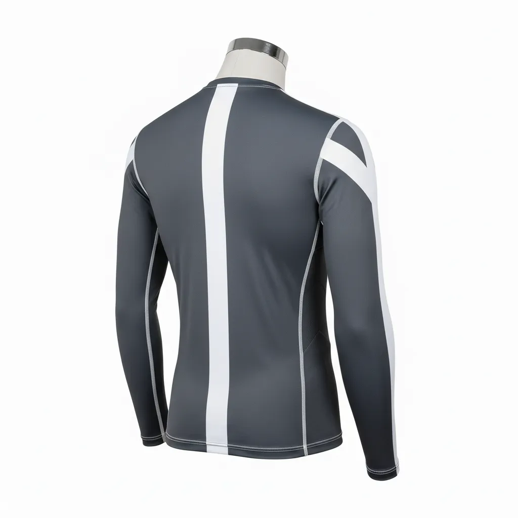 Custom Wrestling Long Sleeve Compression Shirt - White - Charcoal Shoulder Stripe - Back View - Kinexa Sportswear