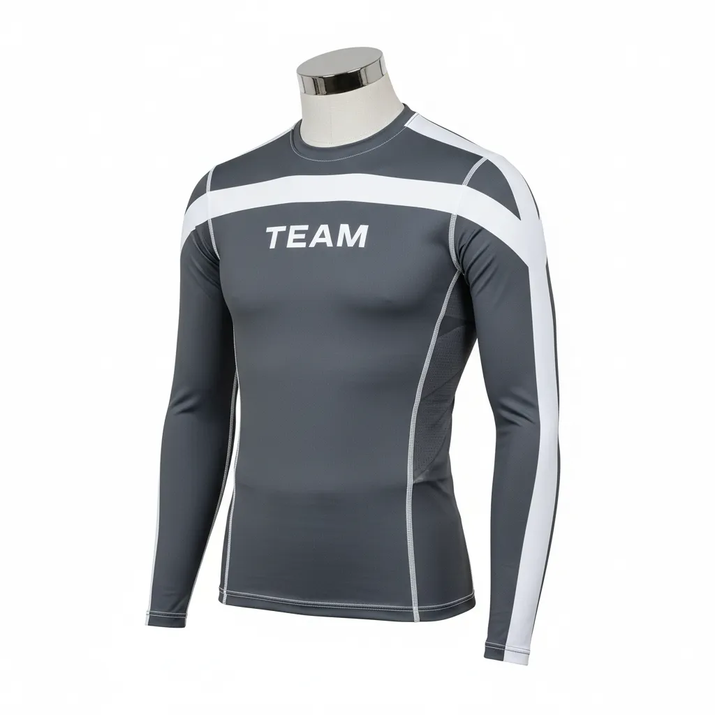 Custom Wrestling Long Sleeve Compression Shirt - White - Charcoal Shoulder Stripe - Front View - Kinexa Sportswear
