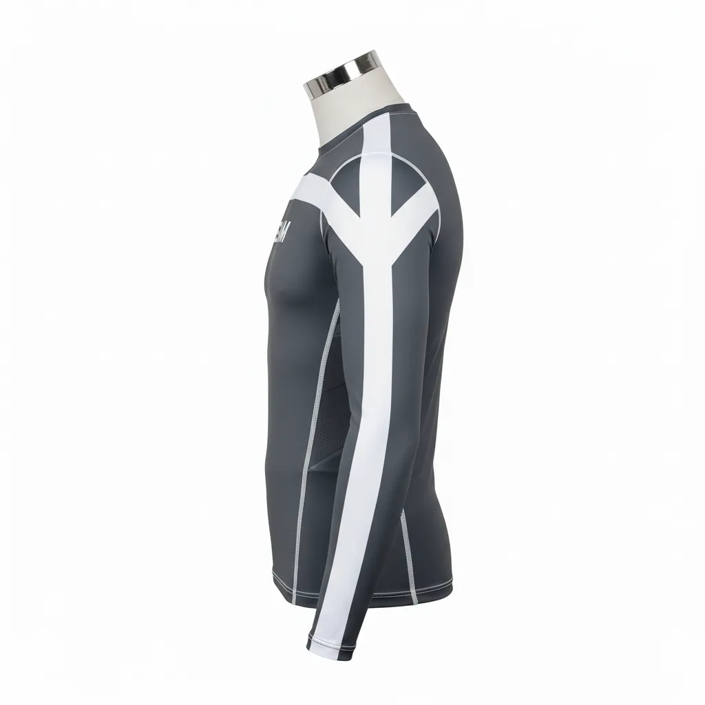 Custom Wrestling Long Sleeve Compression Shirt - White - Charcoal Shoulder Stripe - Side View - Kinexa Sportswear