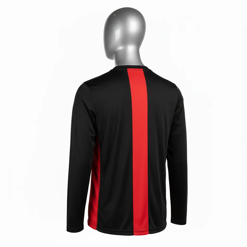 Custom Wrestling Long Sleeve Performance Shirt - Black, Red - Side Panel - Back View - Kinexa Sportswear