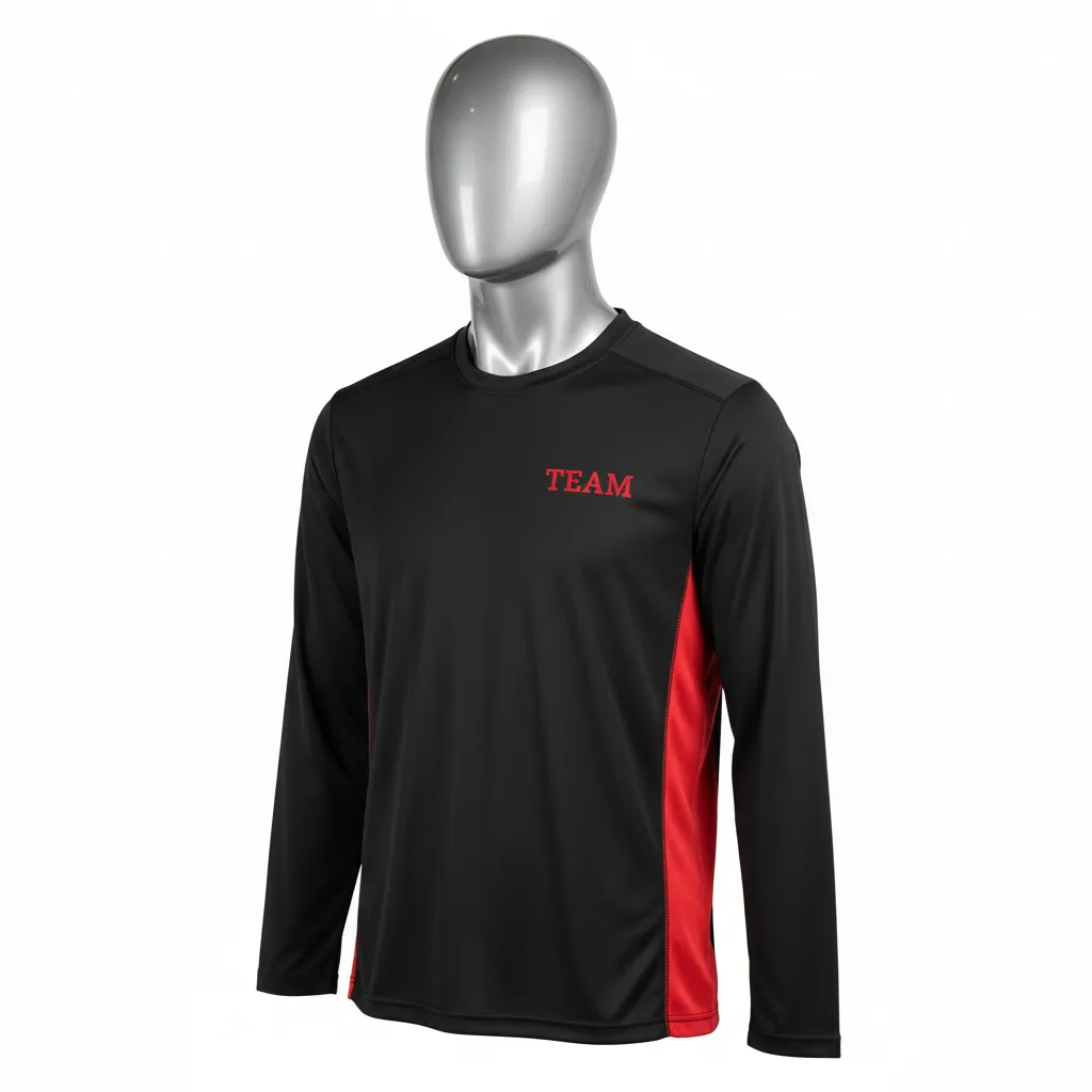 Custom Wrestling Long Sleeve Performance Shirt - Black, Red - Side Panel - Front View - Kinexa Sportswear