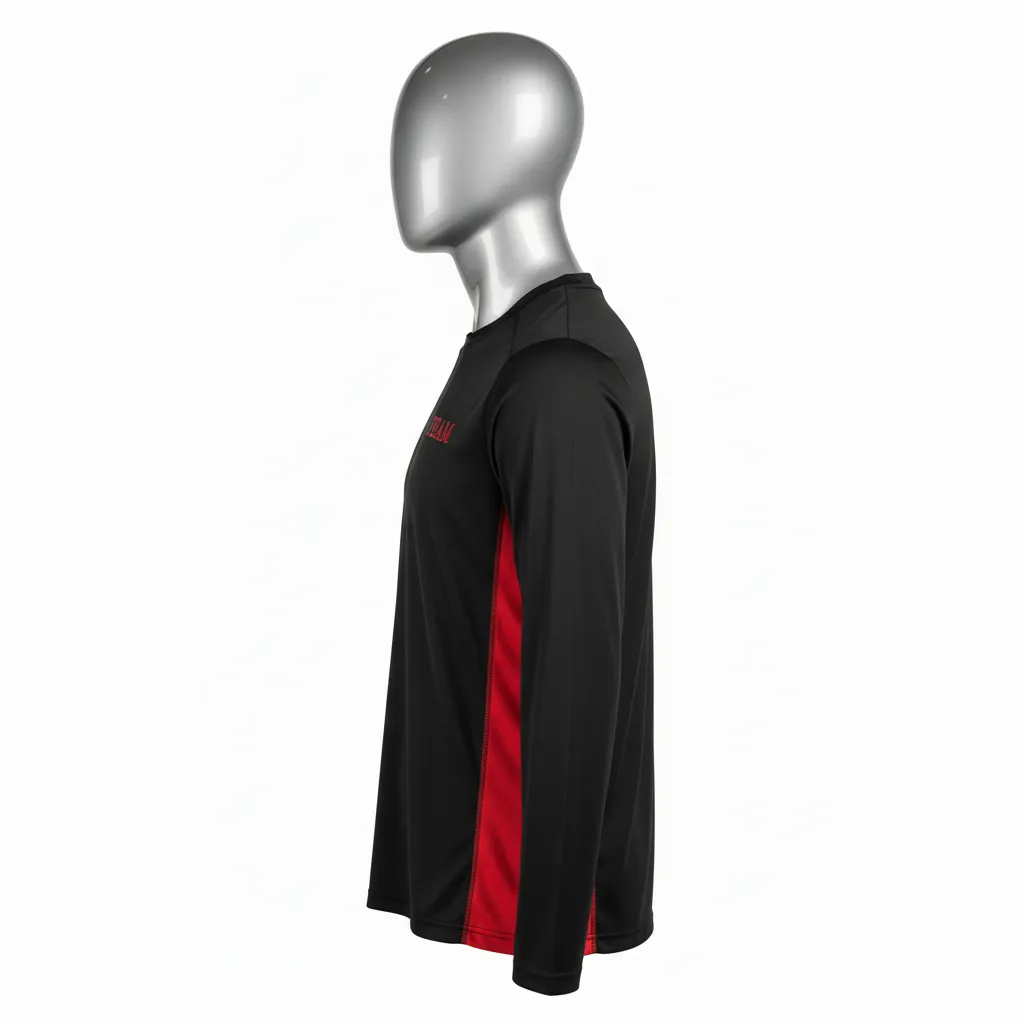 Custom Wrestling Long Sleeve Performance Shirt - Black, Red - Side Panel - Side View - Kinexa Sportswear
